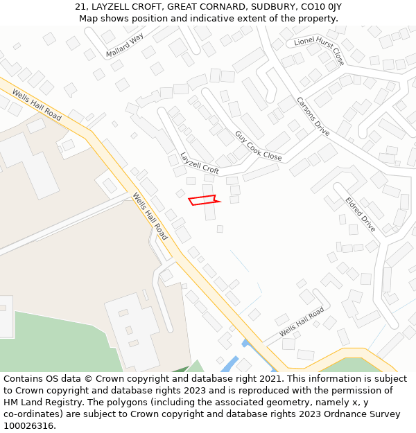 21, LAYZELL CROFT, GREAT CORNARD, SUDBURY, CO10 0JY: Location map and indicative extent of plot