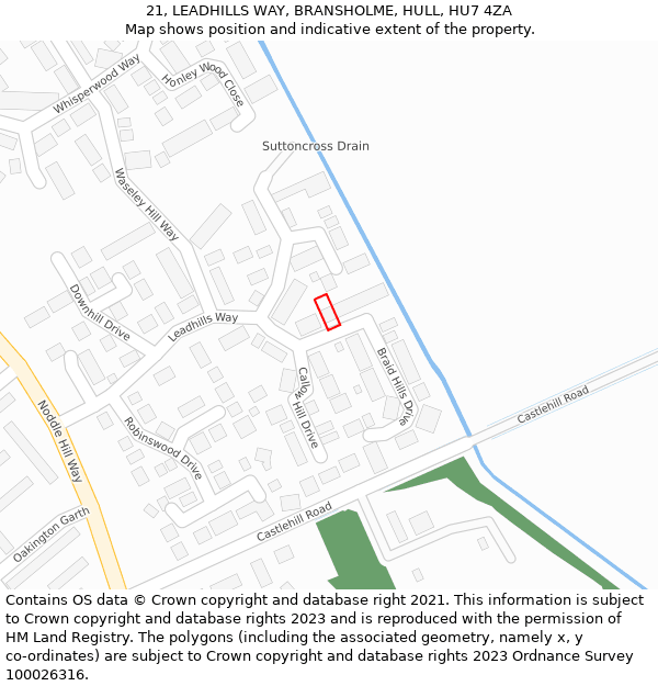 21, LEADHILLS WAY, BRANSHOLME, HULL, HU7 4ZA: Location map and indicative extent of plot