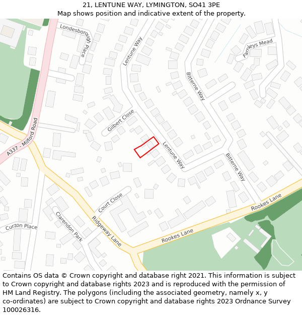 21, LENTUNE WAY, LYMINGTON, SO41 3PE: Location map and indicative extent of plot