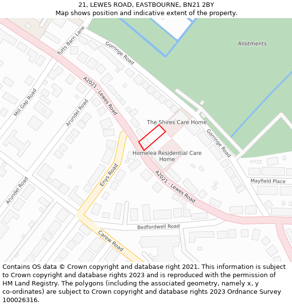 21, LEWES ROAD, EASTBOURNE, BN21 2BY: Location map and indicative extent of plot