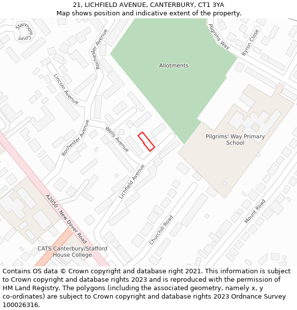 21, LICHFIELD AVENUE, CANTERBURY, CT1 3YA: Location map and indicative extent of plot