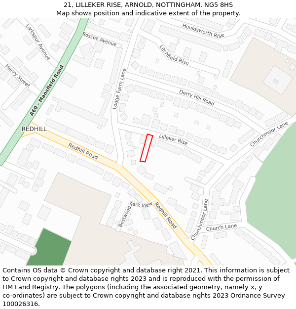 21, LILLEKER RISE, ARNOLD, NOTTINGHAM, NG5 8HS: Location map and indicative extent of plot