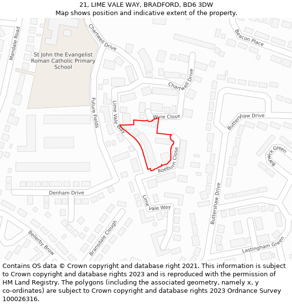 21, LIME VALE WAY, BRADFORD, BD6 3DW: Location map and indicative extent of plot