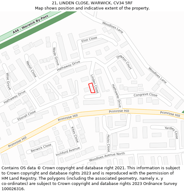 21, LINDEN CLOSE, WARWICK, CV34 5RF: Location map and indicative extent of plot