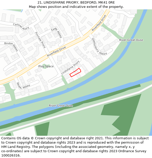 21, LINDISFARNE PRIORY, BEDFORD, MK41 0RE: Location map and indicative extent of plot