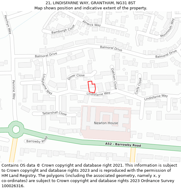 21, LINDISFARNE WAY, GRANTHAM, NG31 8ST: Location map and indicative extent of plot
