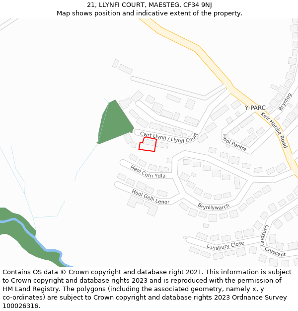 21, LLYNFI COURT, MAESTEG, CF34 9NJ: Location map and indicative extent of plot