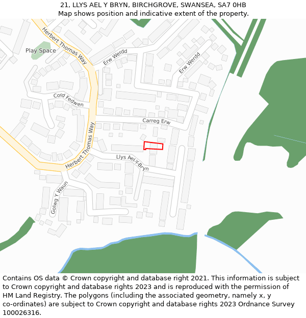 21, LLYS AEL Y BRYN, BIRCHGROVE, SWANSEA, SA7 0HB: Location map and indicative extent of plot