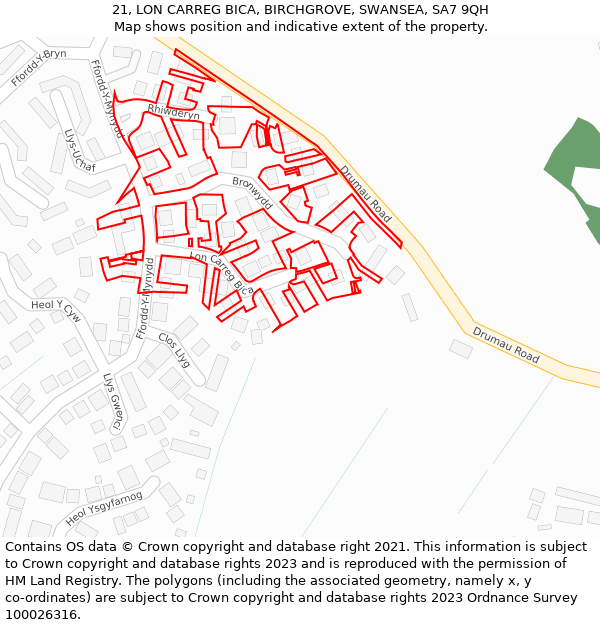 21, LON CARREG BICA, BIRCHGROVE, SWANSEA, SA7 9QH: Location map and indicative extent of plot