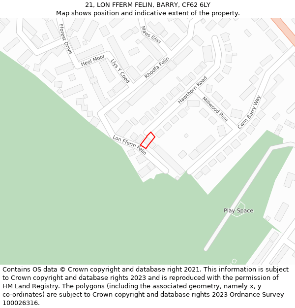 21, LON FFERM FELIN, BARRY, CF62 6LY: Location map and indicative extent of plot