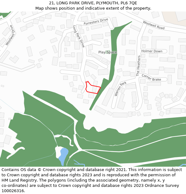 21, LONG PARK DRIVE, PLYMOUTH, PL6 7QE: Location map and indicative extent of plot