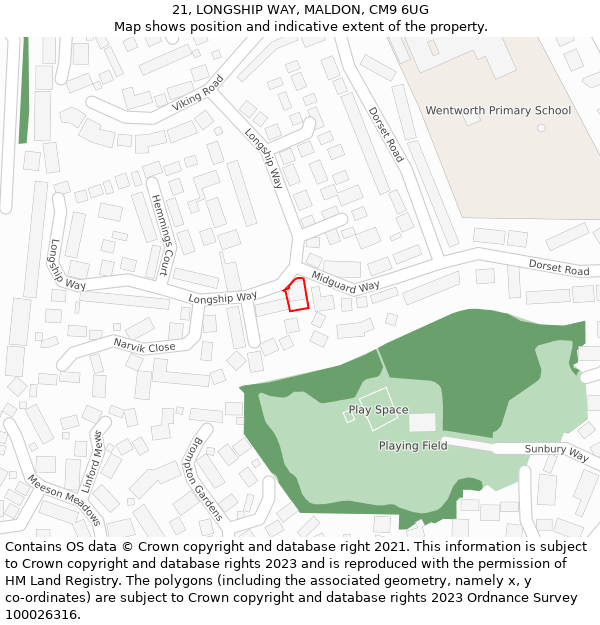 21, LONGSHIP WAY, MALDON, CM9 6UG: Location map and indicative extent of plot