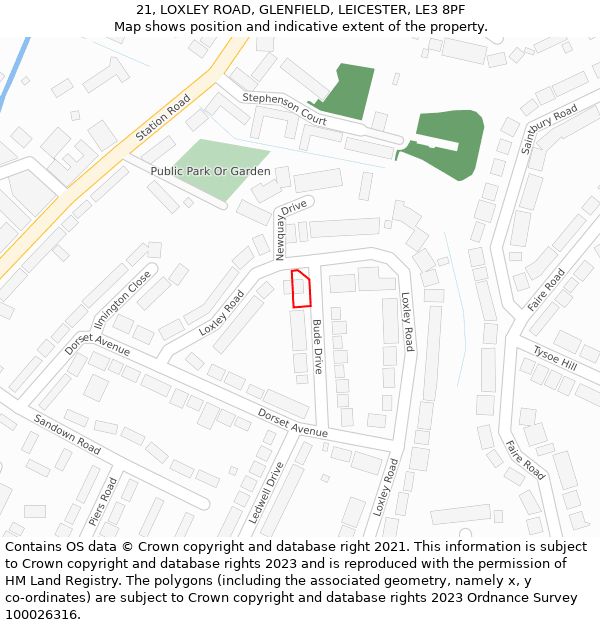 21, LOXLEY ROAD, GLENFIELD, LEICESTER, LE3 8PF: Location map and indicative extent of plot