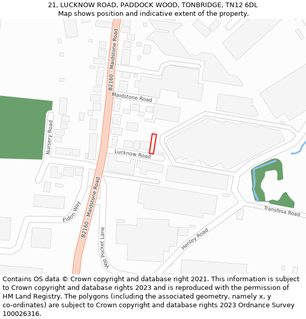 21, LUCKNOW ROAD, PADDOCK WOOD, TONBRIDGE, TN12 6DL: Location map and indicative extent of plot