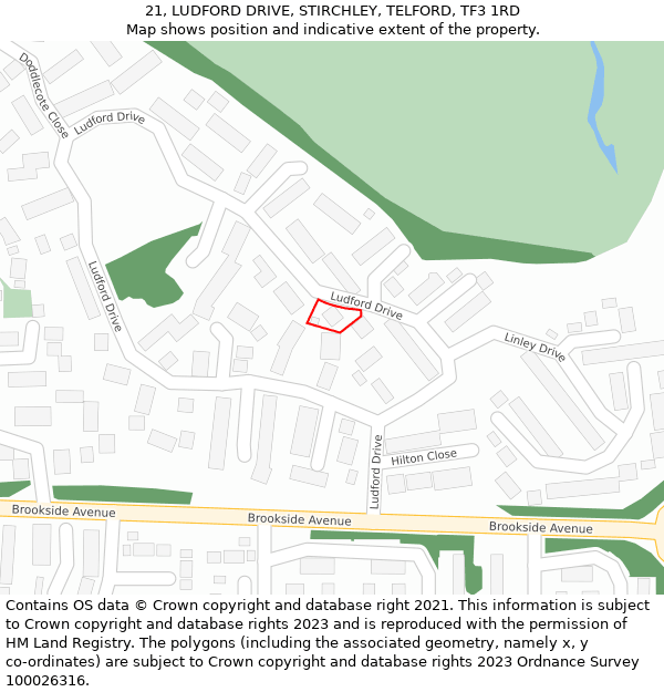 21, LUDFORD DRIVE, STIRCHLEY, TELFORD, TF3 1RD: Location map and indicative extent of plot