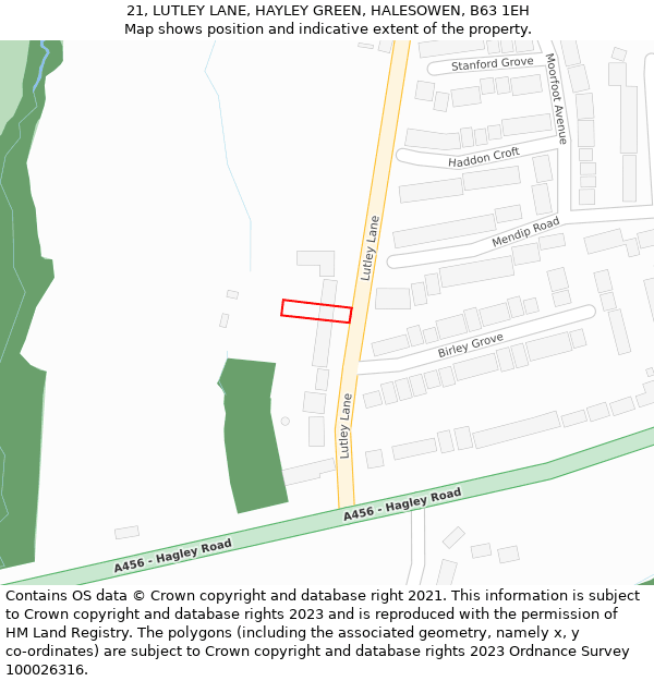 21, LUTLEY LANE, HAYLEY GREEN, HALESOWEN, B63 1EH: Location map and indicative extent of plot