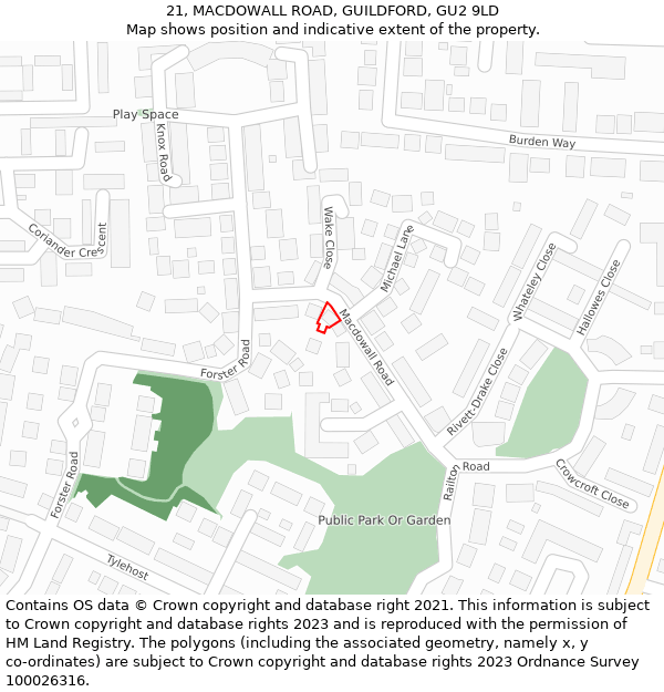 21, MACDOWALL ROAD, GUILDFORD, GU2 9LD: Location map and indicative extent of plot