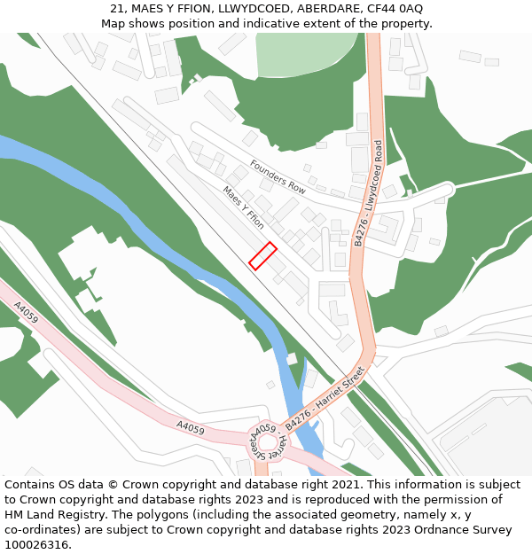 21, MAES Y FFION, LLWYDCOED, ABERDARE, CF44 0AQ: Location map and indicative extent of plot