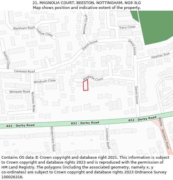 21, MAGNOLIA COURT, BEESTON, NOTTINGHAM, NG9 3LG: Location map and indicative extent of plot