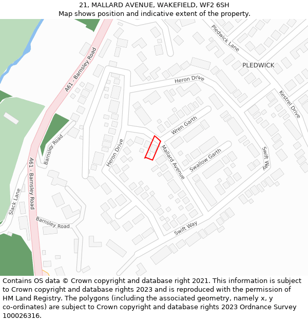 21, MALLARD AVENUE, WAKEFIELD, WF2 6SH: Location map and indicative extent of plot