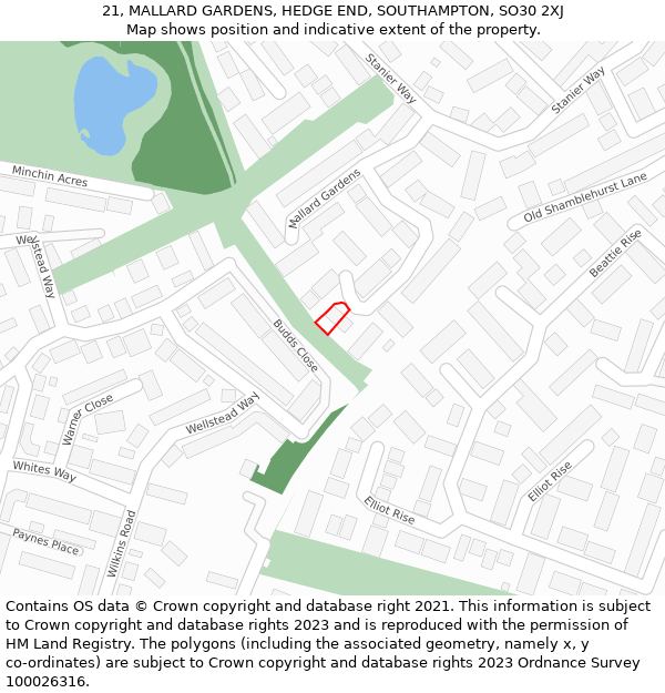 21, MALLARD GARDENS, HEDGE END, SOUTHAMPTON, SO30 2XJ: Location map and indicative extent of plot