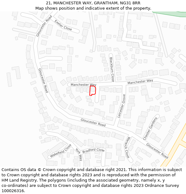 21, MANCHESTER WAY, GRANTHAM, NG31 8RR: Location map and indicative extent of plot