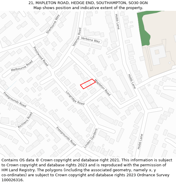 21, MAPLETON ROAD, HEDGE END, SOUTHAMPTON, SO30 0GN: Location map and indicative extent of plot