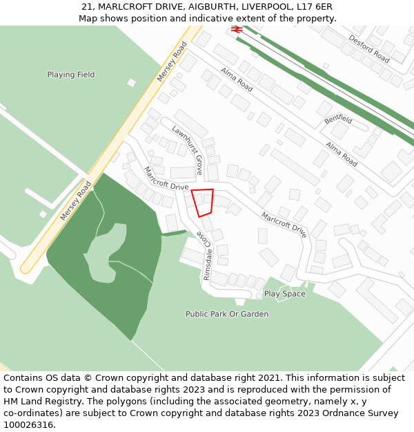21, MARLCROFT DRIVE, AIGBURTH, LIVERPOOL, L17 6ER: Location map and indicative extent of plot