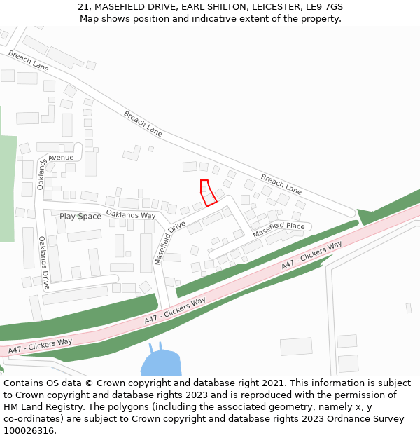 21, MASEFIELD DRIVE, EARL SHILTON, LEICESTER, LE9 7GS: Location map and indicative extent of plot