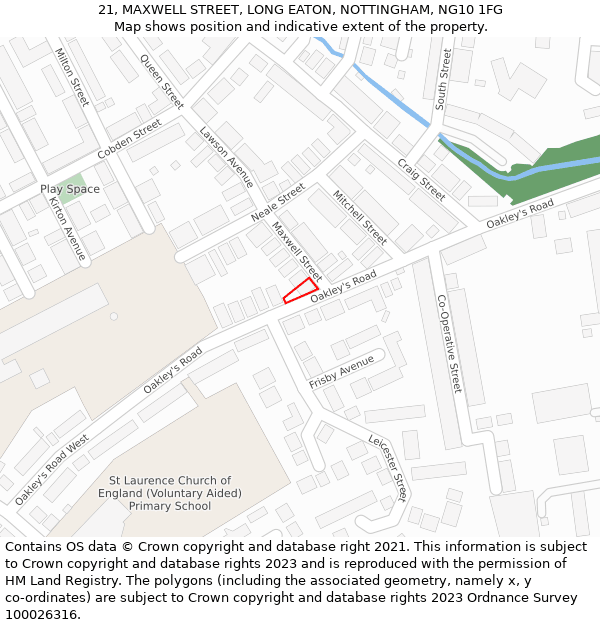 21, MAXWELL STREET, LONG EATON, NOTTINGHAM, NG10 1FG: Location map and indicative extent of plot