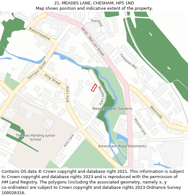 21, MEADES LANE, CHESHAM, HP5 1ND: Location map and indicative extent of plot