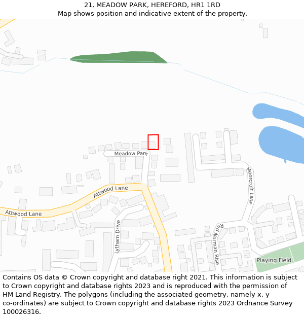 21, MEADOW PARK, HEREFORD, HR1 1RD: Location map and indicative extent of plot