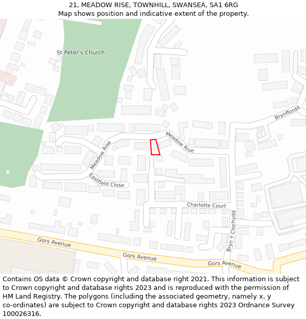 21, MEADOW RISE, TOWNHILL, SWANSEA, SA1 6RG: Location map and indicative extent of plot