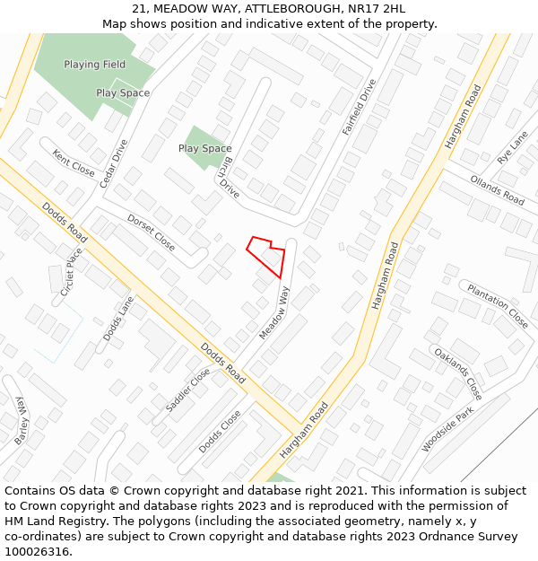 21, MEADOW WAY, ATTLEBOROUGH, NR17 2HL: Location map and indicative extent of plot