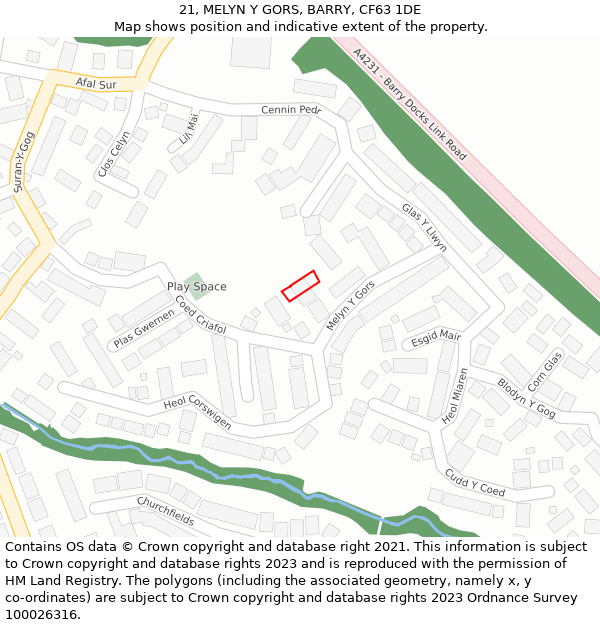 21, MELYN Y GORS, BARRY, CF63 1DE: Location map and indicative extent of plot