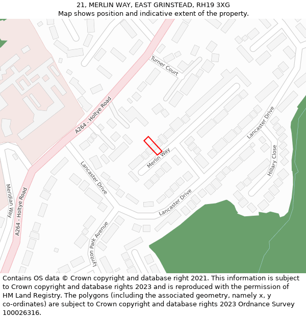 21, MERLIN WAY, EAST GRINSTEAD, RH19 3XG: Location map and indicative extent of plot