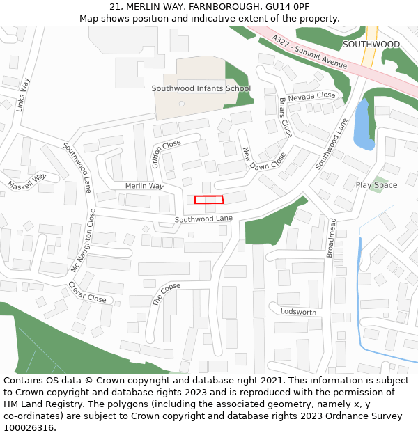 21, MERLIN WAY, FARNBOROUGH, GU14 0PF: Location map and indicative extent of plot