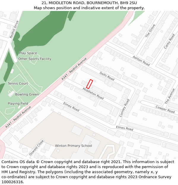21, MIDDLETON ROAD, BOURNEMOUTH, BH9 2SU: Location map and indicative extent of plot