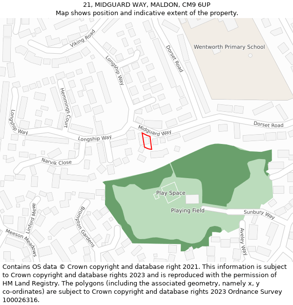 21, MIDGUARD WAY, MALDON, CM9 6UP: Location map and indicative extent of plot