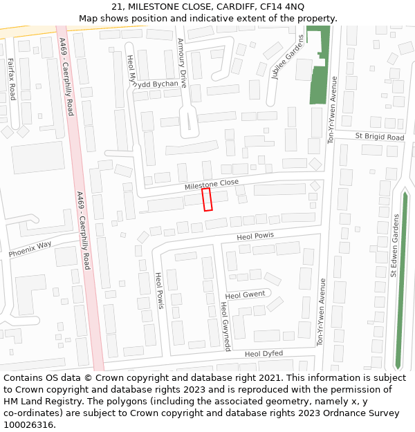 21, MILESTONE CLOSE, CARDIFF, CF14 4NQ: Location map and indicative extent of plot