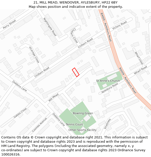 21, MILL MEAD, WENDOVER, AYLESBURY, HP22 6BY: Location map and indicative extent of plot