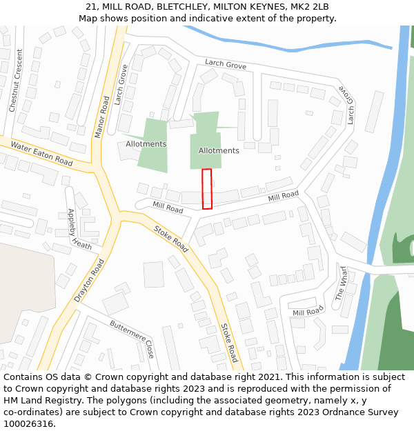 21, MILL ROAD, BLETCHLEY, MILTON KEYNES, MK2 2LB: Location map and indicative extent of plot
