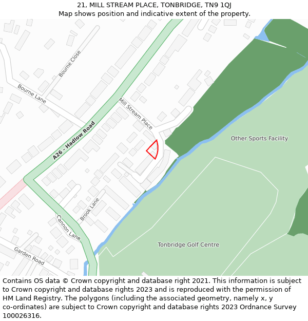 21, MILL STREAM PLACE, TONBRIDGE, TN9 1QJ: Location map and indicative extent of plot