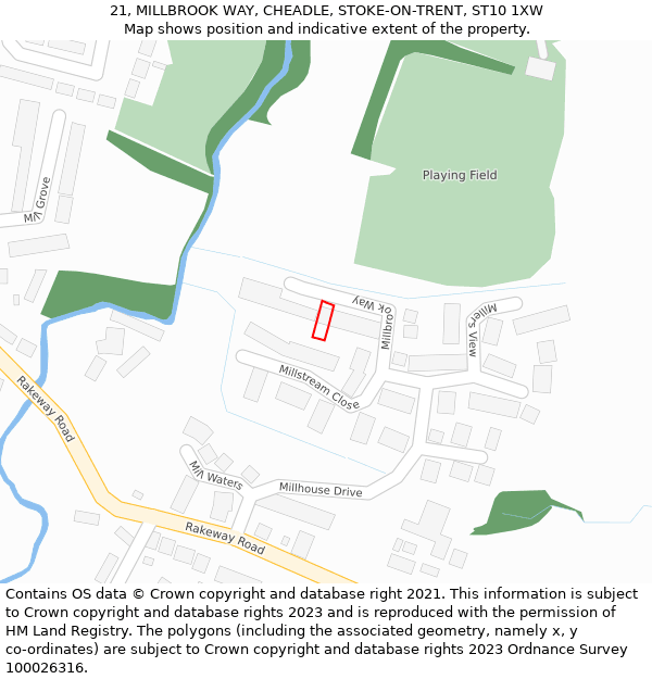 21, MILLBROOK WAY, CHEADLE, STOKE-ON-TRENT, ST10 1XW: Location map and indicative extent of plot