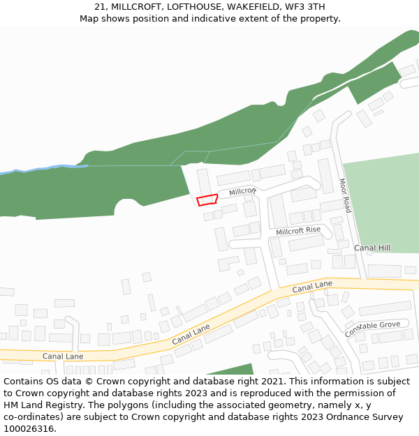 21, MILLCROFT, LOFTHOUSE, WAKEFIELD, WF3 3TH: Location map and indicative extent of plot