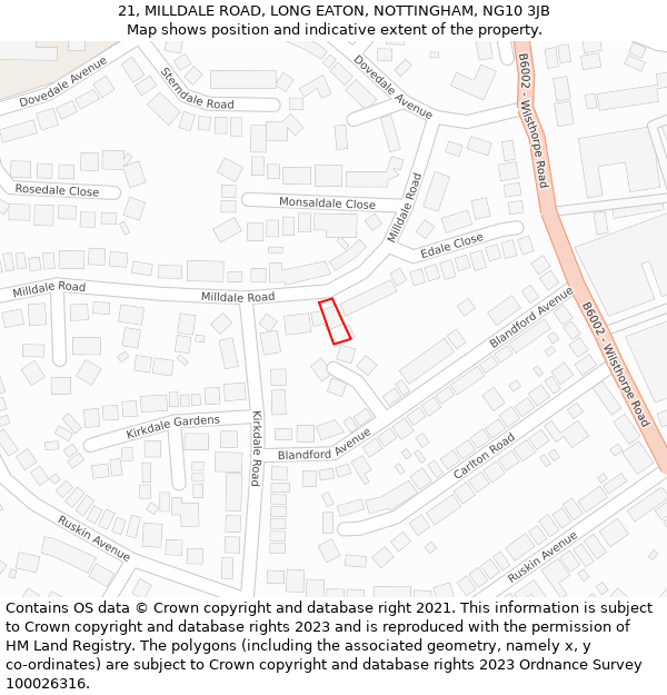 21, MILLDALE ROAD, LONG EATON, NOTTINGHAM, NG10 3JB: Location map and indicative extent of plot