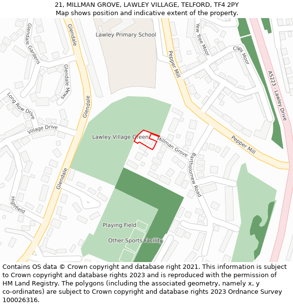 21, MILLMAN GROVE, LAWLEY VILLAGE, TELFORD, TF4 2PY: Location map and indicative extent of plot