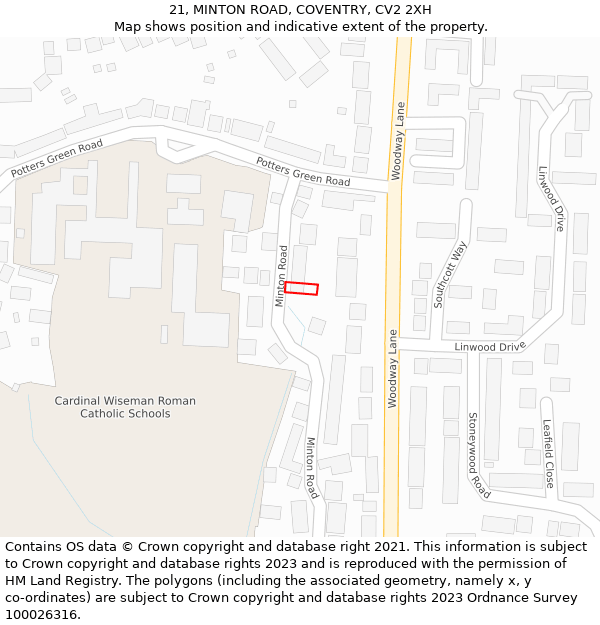 21, MINTON ROAD, COVENTRY, CV2 2XH: Location map and indicative extent of plot