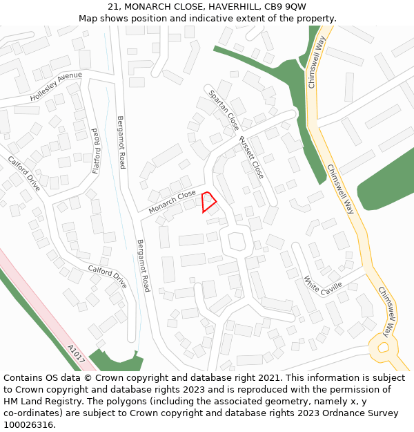 21, MONARCH CLOSE, HAVERHILL, CB9 9QW: Location map and indicative extent of plot