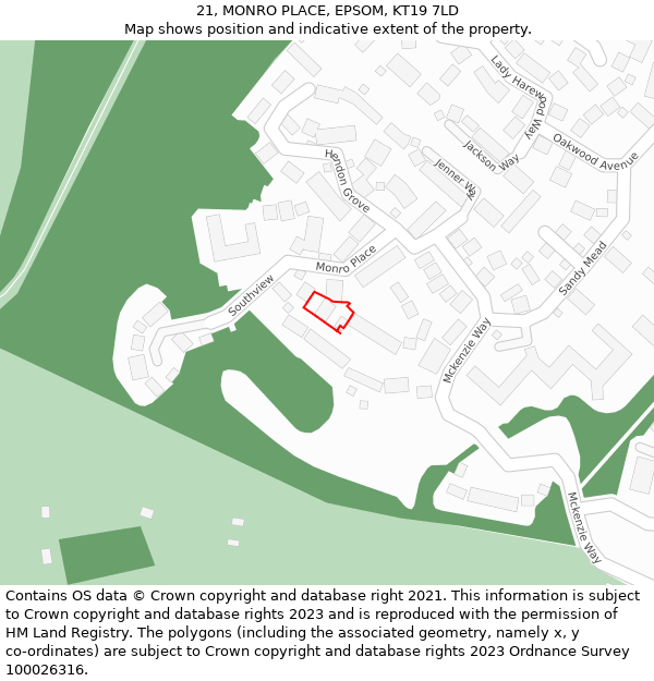 21, MONRO PLACE, EPSOM, KT19 7LD: Location map and indicative extent of plot